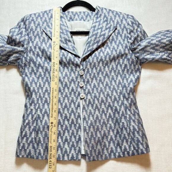 Armani Collezioni Size 8 Womens Blue White Textured Blazer 3 Button Fully Lined - Picture 6 of 6